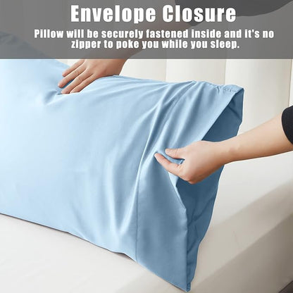 Pillow Cases Queen Size 2 Pack, Bamboo Rayon Pillowcases with Envelope Closure, Cooling Breathable Pillow Case for Hot Sleepers & Night Sweats, 20x30 inches, Aqua Blue