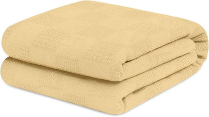 Avalon Bedding 100% Cotton Blanket Twin Size Thermal Blanket (72"x90") - Perfect Cotton Blankets Twin Size for Layering Bed in Any Season - Cotton Blankets for Bed (Beige)