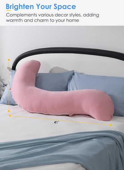 QUEEN ROSE Cooling Body Pillow, Full Body Support Pillow for Side Sleepers, Soft S Shaped Hug Pillow for Adults, Pink