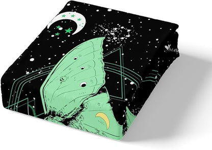 Moth Bedding Set Twin Size,Green Mushroom Duvet Cover for Kids Boys Bed Comforter Cover Set,Stars Moon Constellation Bedding Quilt Cover Set Decorative 2 Pieces