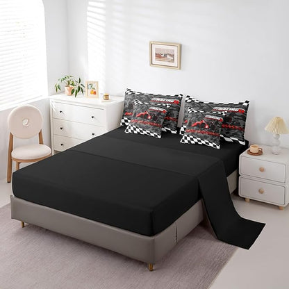 Feelyou Red Racing Car 7 Piece Bedding Set King Size Kids Boys Cartoon Race Car Comforter Set with Sheets for Teens Toddler Extreme Sports Bed in a Bag Camouflage Bed Set