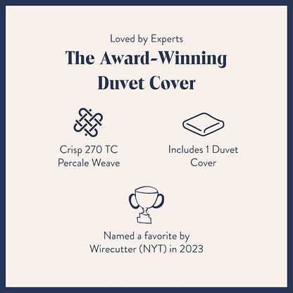 Brooklinen Luxury Percale Duvet Cover – 100% Cotton, Cool, Crisp, Extra-Long Corner Ties, Button Closure, Soft & Breathable – Machine Washable, Duvet Cover Full/Queen Bed Sizes (Sky)