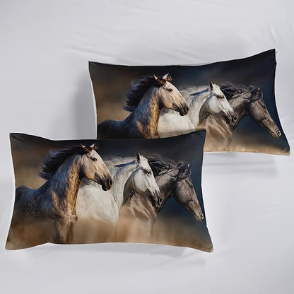 QOOMO Horse Comforter Full Size,Galloping Horse Bedding Set for Kids Teens Girls Boys,3Pcs Bedding Set Printed Comforter with 2 Pillowcases,Soft and Lightweight，Full Size
