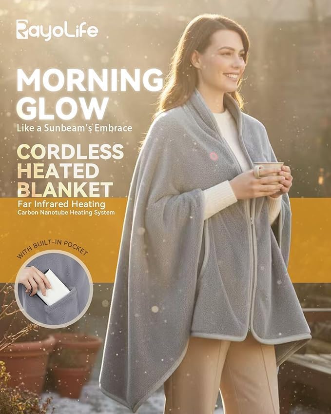 Battery Operated USB Heated Blanket – Cordless Rechargeable Throw with Portable Battery Pack, Far Infrared Heat, Ultra-Soft Faux Rabbit Fur for Home, Office, Travel, Camping