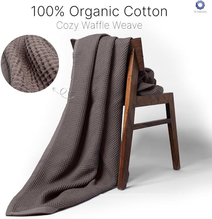 GOTS Certified Organic Cotton Waffle Weave Blanket, Throw Bed Blanket, 50"X60"Cozy Throw Blanket for Couch, Modern Home Decor, Throw Blankets,Waffle Blanket, Soft Bed Blankets -Charcoal Grey