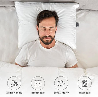 Down and Feathers Pillows Queen Size - Premium Soft Pillow Authentic Canadian White Goose Down 80% Feather 20% Down w/100% Cotton Cover for Comfort Luxury Experience - Fluffy & Easy Wash