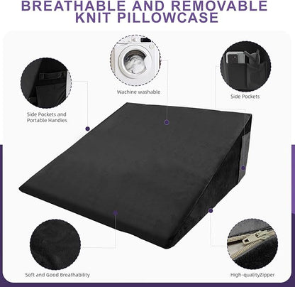 Memory Foam Bed Wedge Pillow (10"x24"x24") - Acid Reflux & Back Pain Relief, Anti-Snoring Incline Design, Removable Washable Cover for Sleep & Post-Surgery Support