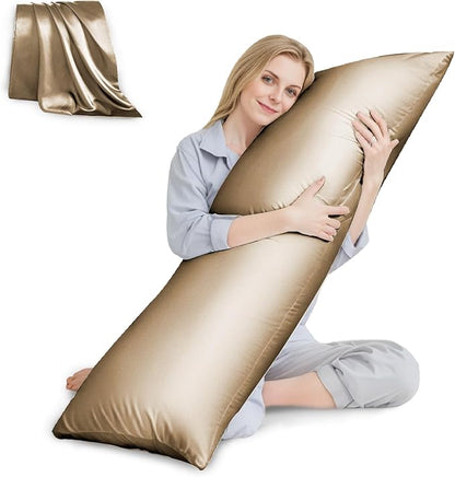 HUXMEYSON Body Pillow with Satin Pillowcase, Body Pillow for Adults, Removable Cover, Brown(20"x54"