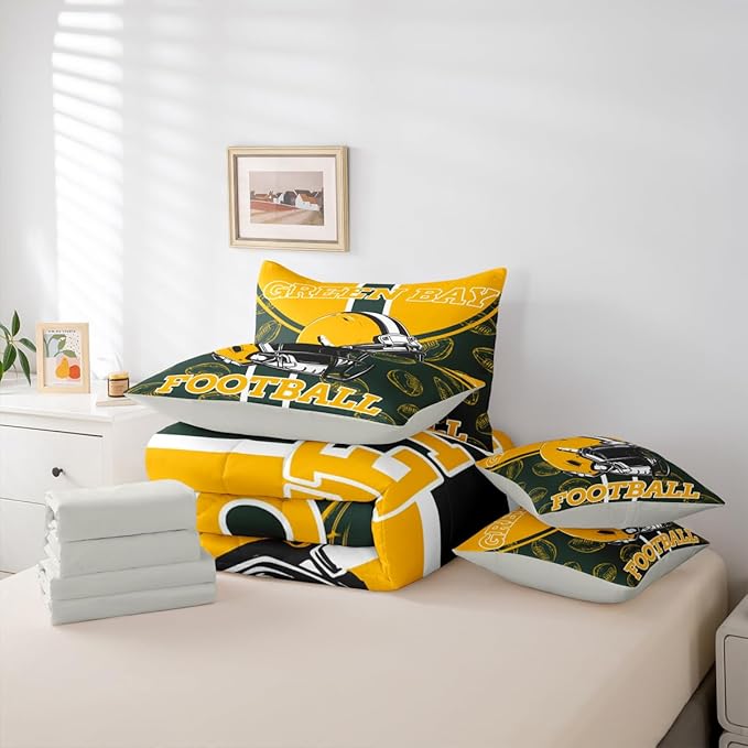 Feelyou Football King Comforter Set with Sheets for Kids Boys Girls Ball Games 7 Pieces Bedding Set Rugby Bed in a Bag City of Footballs Room Decor Rugby Sports Soft Lightweight