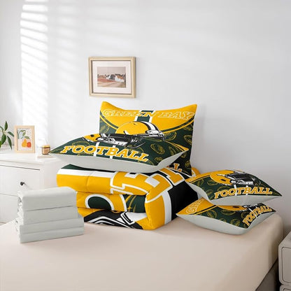 Feelyou Football Twin Comforter Set with Sheets for Kids Boys Girls Ball Games 7 Pieces Bedding Set Rugby Bed in a Bag City of Footballs Room Decor Rugby Sports Soft Lightweight