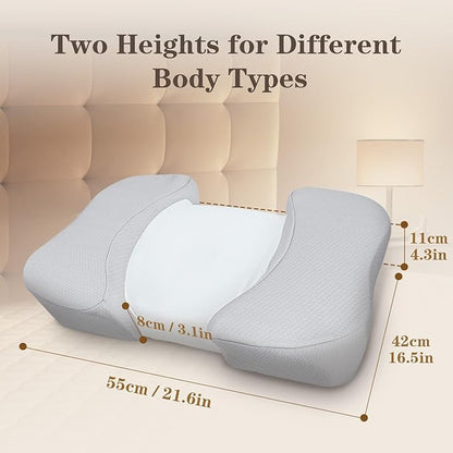 HOMCA Back Sleeper Pillow, Memory Foam Back Sleeping Cervical Neck Pillow Reduces Pressure on Skin, Beauty Pillow Wrinkle Prevention, Ergonomic Design for Neck and Shoulder Pain Relief