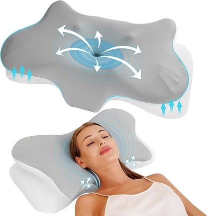 Cervical Pillow for Neck Pain Relief, Neck Pillow for Sleeping Side Sleeper Ergonomic Memory Foam Support Pillows Back Sleepers for Sleeping,Machine Washable Pillowcase(1PCS Grey)
