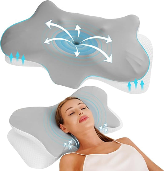 Cervical Pillow for Neck Pain Relief, Neck Pillow for Sleeping Side Sleeper Ergonomic Memory Foam Support Pillows Back Sleepers for Sleeping,Machine Washable Pillowcase(1PCS Grey)