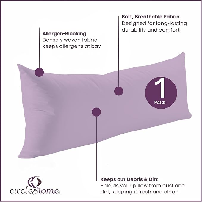 CirclesHome Pillow Protectors Single Pack Body (20 x 55) Zippered - 100% Cotton Breathable Pillowcases - Protects Pillows from Dirt, Dust and Debris (Body- Single Pack - 20x55)