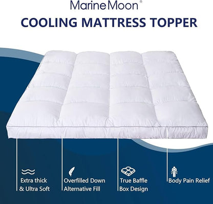Marine Moon Mattress Topper Twin Plush Pillow Top Mattress Pad/Bed Topper, Fluffy Mattress Pad, Hotel Quality Down Alternative Pillow Topper