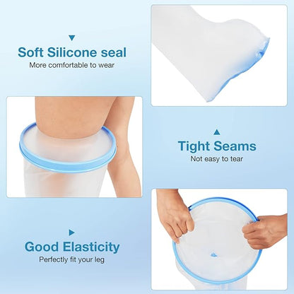 Waterproof Extra Wide Leg Cast Cover for Shower Adults, Extra Large Leg Shower Cover with Non-Slip Bottom, Watertight Foot Protector for Plus Size Adults Surgery Shower Boot