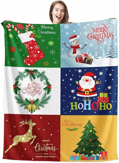 Christmas Blanket Santa Claus Deer Flannel Throw Blanket Soft Plush Snowman Blanket for Couch Sofa Bed Christmas Home Decor 50x60”