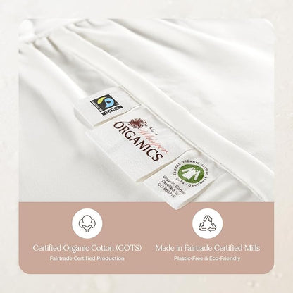 100% Cotton Organic Mattress Pad - Breathable & Cooling Mattress Protector Queen Size - Premium 300GSM Quilted and Noiseless Machine Washable Organic Mattress Protector (White, Queen)