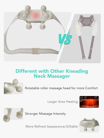 SKG Neck Massager for Pain Relief Deep Tissue Shiatsu Neck and Shoulder Cordless Neck Massager with Heat Christmas Gifts for Men and Women Dad Mom Grandpa H7 Ultra Beige