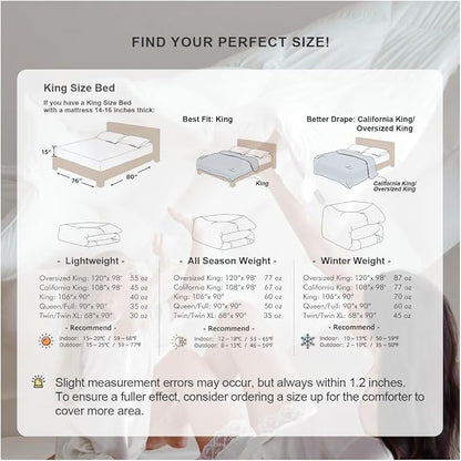 Royoliving Premium Feathers Down Comforter 100% Cotton Cover Duvet Insert with Corner Tabs (White, California King All Season)