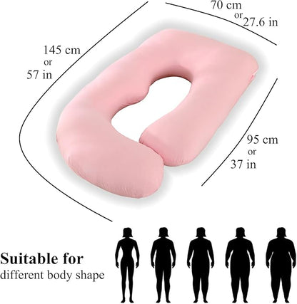 ALLOPERA Pregnancy Pillow, Full Body Maternity Pillow 57 inch, with Removable Washable Cover - Sleep Support for Legs, Back, Neck, Shoulder, HIPS, Belly for Pregnent Women, Jersey Knit Cotton (Pink)