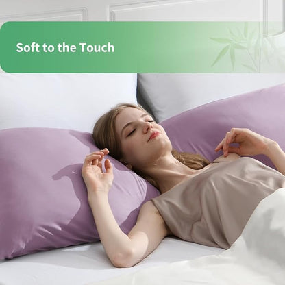 Body Pillowcase, Cooling Viscose from Bamboo Pillow Cover with Zipper Closure, Soft Moisture-Wicking for Hot Sleepers, Hair and Skin-Friendly, Light Purple, 1 Pack