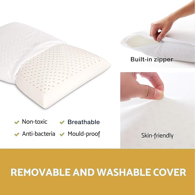 Talalay 100% Natural Premium Latex Pillow,Bed Pillow for Sleeping with Removable Cotton Cover, Helps Relieve Pressure, Breathable, Pressure Relief, Durable, Best Gift (Queen Size)