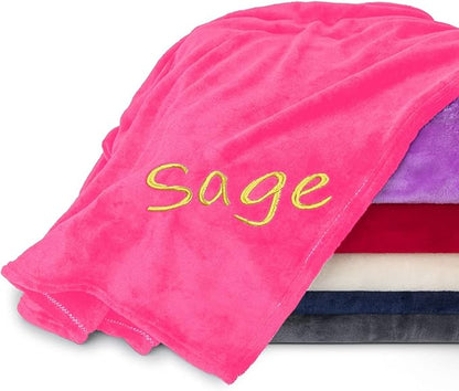 Personalized Blankets for Adults - Custom Blanket with Embroidered Name or Monogram - Soft Fleece Throw Cover for Bed & Couch - Hot Pink (40"x60")