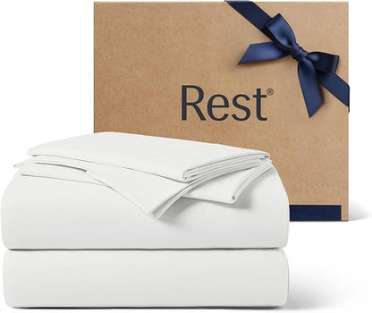 REST® Evercool®+ Cooling Sheet Set, King Size, Arctic White, Breathable Bed Sheets for Hot Sleeper and Night Sweats, with Pillowcases, with Ionic+ Self-Cleaning Silver Yarn for Sensitive Skin, 4PCS