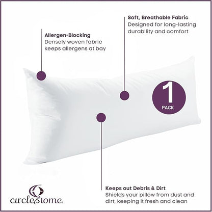 CirclesHome Pillow Protectors Single Pack Body (20 x 55) Zippered - 100% Cotton Breathable Pillowcases - Protects Pillows from Dirt, Dust and Debris (Body- Single Pack - 20x55)
