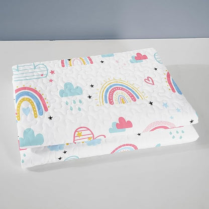 QOOMO Rainbow Quilt Set Twin Size,Clouds Bedspread Coverlet Set,Colorful Rainbow 3Pcs Bedding Set Printed Quilt with 2 Pillowcases,Soft and Lightweight,for All Seasons