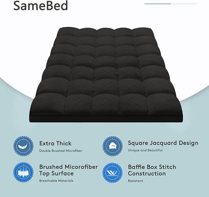 Mattress Topper Cal King,Extra Thick Mattress Pad Cover for Back Pain,Cooling Mattress Protector with 8-21 Inch Deep Pocket,Overfilled Down Alternative Filling,Black