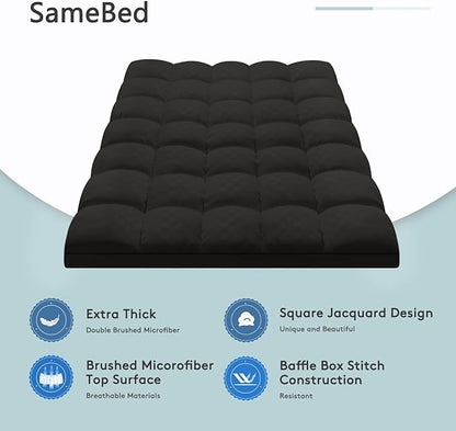Mattress Topper Twin,Extra Thick Mattress Pad Cover for Back Pain,Cooling Mattress Protector with 8-21 Inch Deep Pocket,Overfilled Down Alternative Filling,Black