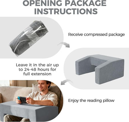 Reading Pillow for Gaming Lap Desk Pillow for Laptop Memory Foam Bed Desk for Reading Working Crocheting Gaming Arm Rest on Bed/Sofa/Floor/Couch/Car(Grey)