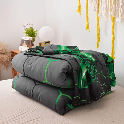 NTBED Game Console Comforter Set for Boys Girls Kids 3D Gaming Geometric Lightweight Microfiber Gamer Bedding Sets (Green, Twin 5Pcs)