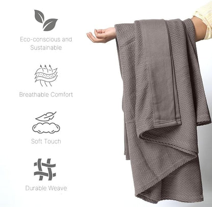 100% Cotton Herringbone Blankets, 90"X90" Queen, Throw Blanket for Bed All Season Cotton Blanket, Cozy Blanket,Throws & Bed Blanket, Throw Blanket for Couch, Modern Home Decor -Charcoal Grey