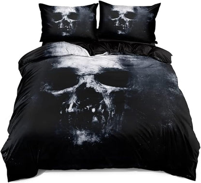 Ultra Soft 3D Skull Theme Bedding Set Full Size Luxury Gothic Skulls Duvet Cover Set Skeleton Bones Comforter Cover for Kids Teen Bedspread Cover Vintage Design Quilt Cover Retro