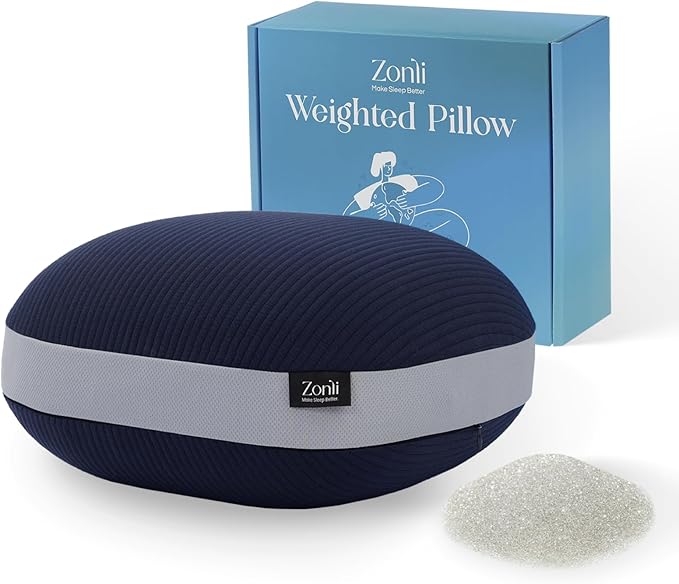 ZonLi Weighted Pillow for Adults 6.5lbs, Washable Hug Pillow Get Better Sleep, Detachable Sensory Body Weighted Pillows, Memory Foam Bed Pillow (Navy Blue).