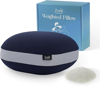ZonLi Weighted Pillow for Adults 6.5lbs, Washable Hug Pillow Get Better Sleep, Detachable Sensory Body Weighted Pillows, Memory Foam Bed Pillow (Navy Blue).