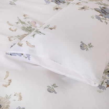 100% Cotton Duvet Cover King Size Vintage Floral Duvet Cover Set with Zipper Closure & Corner Ties 3 Pieces Botanical Bedding Sets Soft and Lightweight Comforter Cover for All Seasons