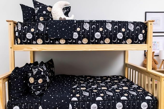 Beddy's Space Theme Durable Zipper Bedding for Kids, Bed in a Bag, Black Sheets and Universe Galaxy Comforter with Stars & Solar System, Includes Pillowcase and Sham, Easy to Make and Wash