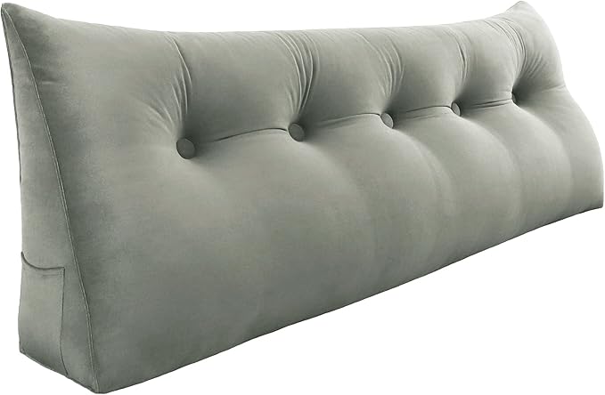 Headboard Pillow - 3 in 1 Large Bed Pillow as Wedge Reading Pillow, Large Couch Daybed Pillow or Positioning Support Backrest Back Cushion for Sitting in Bed Velvet King Beige-Gray