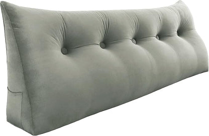 Headboard Pillow - 3 in 1 Large Bed Pillow as Wedge Reading Pillow, Large Couch Daybed Pillow or Positioning Support Backrest Back Cushion for Sitting in Bed Velvet Queen Beige-Gray