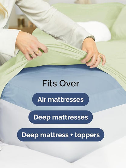 Extra Deep Queen Sheet Set - 6 Piece Breathable & Cooling Sheets - Hotel Luxury Bed Sheets Set - Easy & Secure Fit - Soft, Wrinkle Free & Comfy Sheets Set - Light Sage Sheet Set w/Extra Deep Pockets