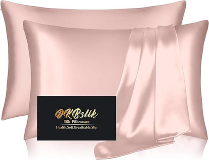 Silk Pillow Cases 2 Pack, Mulberry Silk Pillowcases Standard Set of 2, Smooth, Anti Acne, Beauty Sleep, Both Sides Natural Silk Satin Pillow Cases for Women 2 Pack with Zipper for Gift, Coral