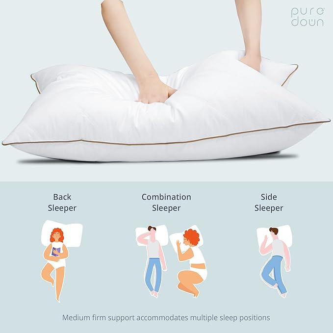 puredown® Goose Feathers and Down Pillow with Diamond Quilting with 100% Cotton Cover, Pack of 2, King Size