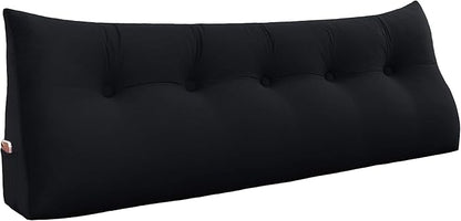 WOWMAX 100% Cotton Velvet Headboard Pillow – Queen Size Wedge Back Support Reading Bolster for Bed & Daybed, Handmade Firm Support Cushion with Removable Cover, Soft Luxury Bed Rest Pillow, Black