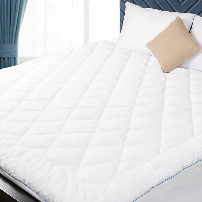 King Mattress Pad Cotton Mattress Pad Cover Quilted Mattress Cover 18-22" Deep Pocket Mattress Protector King Size Thin Down Alternative Filling Noiseless & Breathable