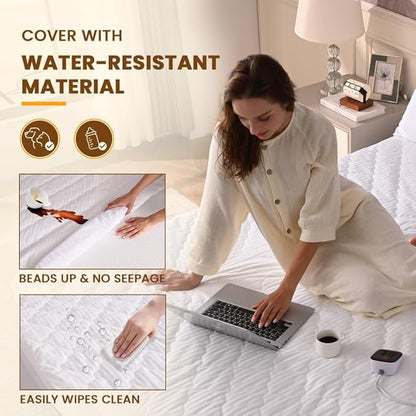 Bearhug Electric Heated Mattress Pads Full Size 54”×75” Waterproof Bed Warmer 21” Deep Pocket 10 Heat Levels 10 Heat Settings 12-Hour Timer Machine Washable White