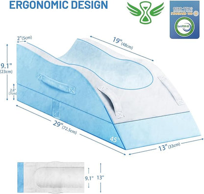 Leg Elevation Pillows, Wedge Pillow for After Surgery, Memory Foam Leg Support Adjustable, Comfort Care for Back Knee Hip Ankles Pain, Knee Pillow for Sleeping Blood Circulation Light Blue & White